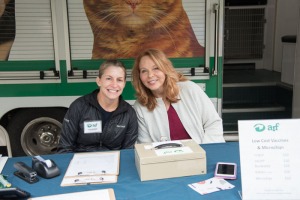 Volunteers Michele Backman and Pat Franzino help out with our low cost vaccine clinic.