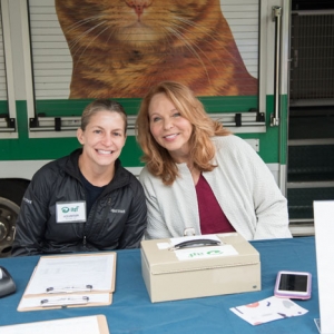 Volunteers Michele Backman and Pat Franzino help out with our low cost vaccine clinic.
