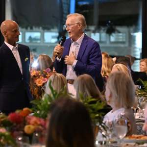 Auctioneer Jason Lamoreax with Emcee Chuck Scarborough announce a very special auction gift! Photo by Andrew Werner.