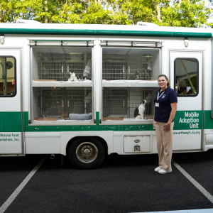 Bridget Stonemetz at the adoption van.