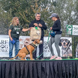 April Carone and Toby win 2nd Place in the Stupid Pet Tricks competition. Photo by Lisa Tamburini.