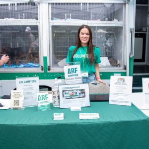 Volunteer Tess Pintchik at the ARF adoption van was very busy!