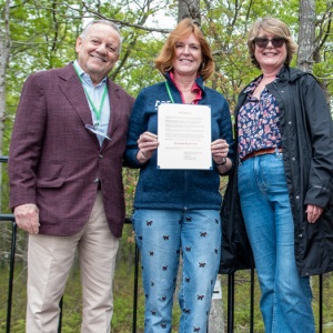 East Hampton Town Supervisor Kathee Burke-Gonzalez presents ARF Board President Mike Franzino  and ARF Executive Director with a proclamation for 50 years of rescue.