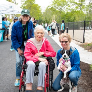 ARF volunteers Susan Macy, Mina Kahofer with Heidi Varecune with her former ARFan.