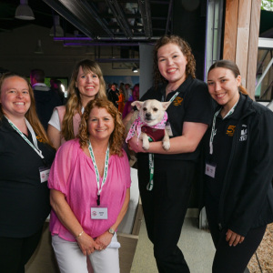 ARF staff: Jessica Quaresimo. Meaghan Forrestal, Jamie Berger, Bridget Stonemetz with Tonka and Samantha Plante.